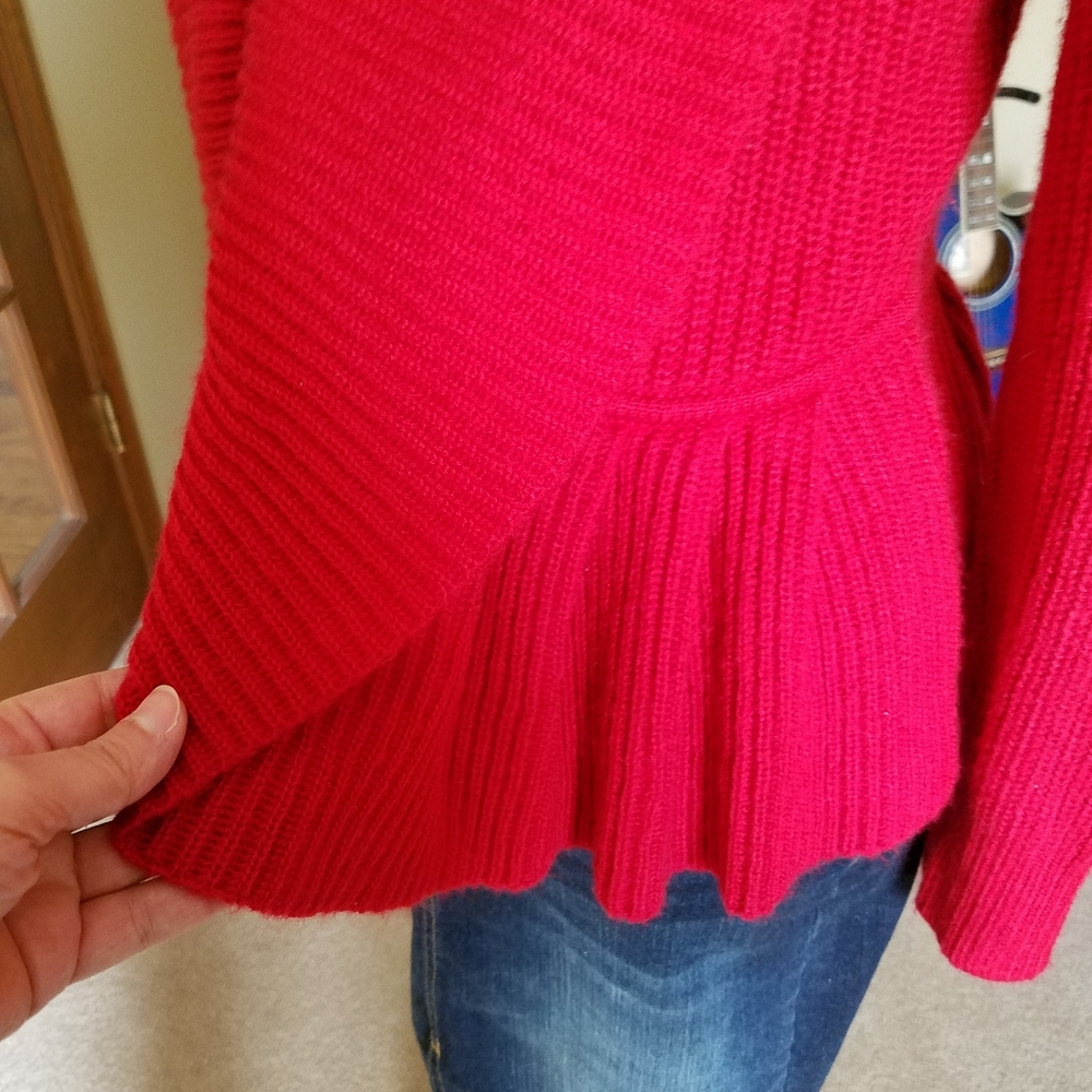 Red Ruffle Trim Front Closure Cardigan Like NEW - Picture 11 of 14